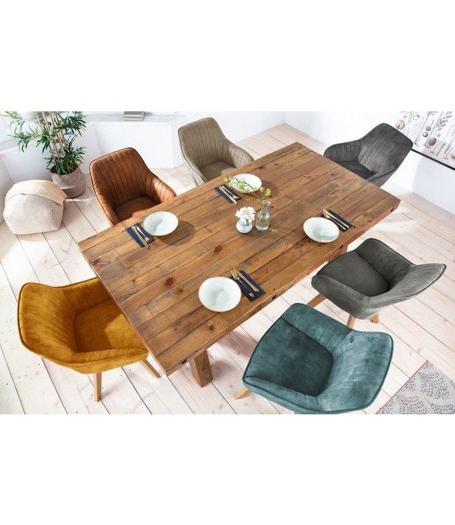 Invicta Interior Draaibare design stoel LIVORNO mosterdgeel fluweel beukenhouten poten met armleuningen - 41310