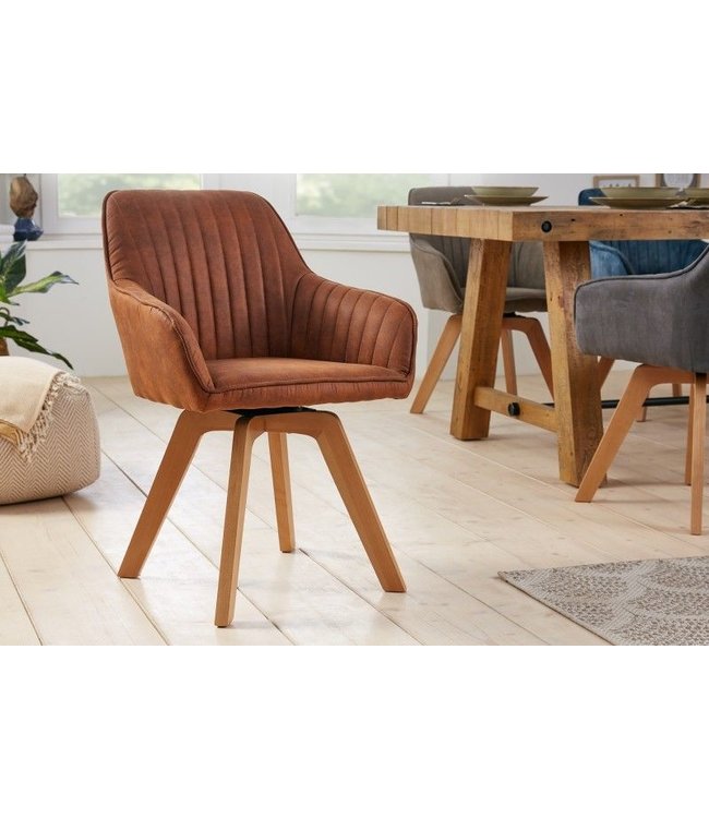Invicta Interior Draaibare design stoel LIVORNO vintage bruin beukenhouten poten met armleuningen - 41313