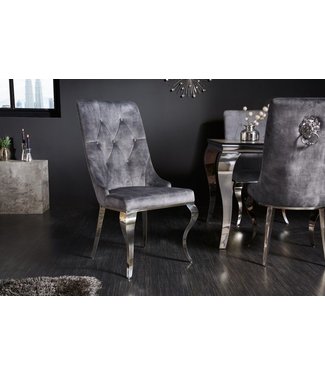 Invicta Interior Elegante stoel MODERN BAROK grijs fluweel met zilveren leeuwenkop - 41507