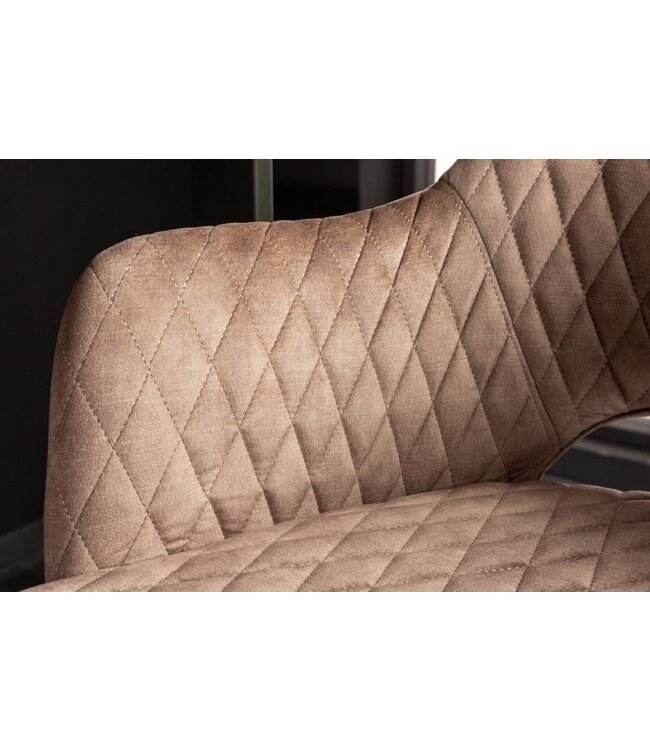 Invicta Interior Design barkruk PARIS grijs fluweel met decoratieve quilting en gouden voetdoppen - 41515