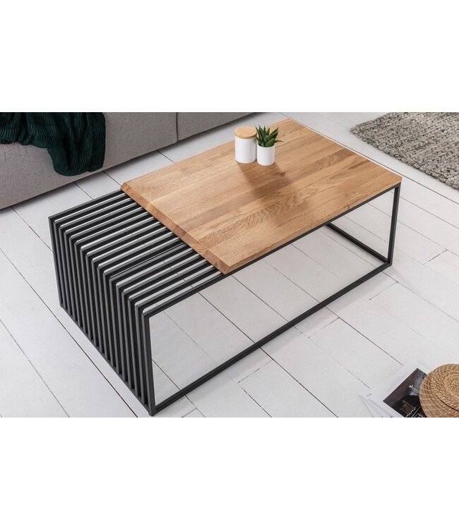 Invicta Interior Massief houten salontafel ARCHITECTURE 100cm geolied eiken zwart metalen frame - 41576