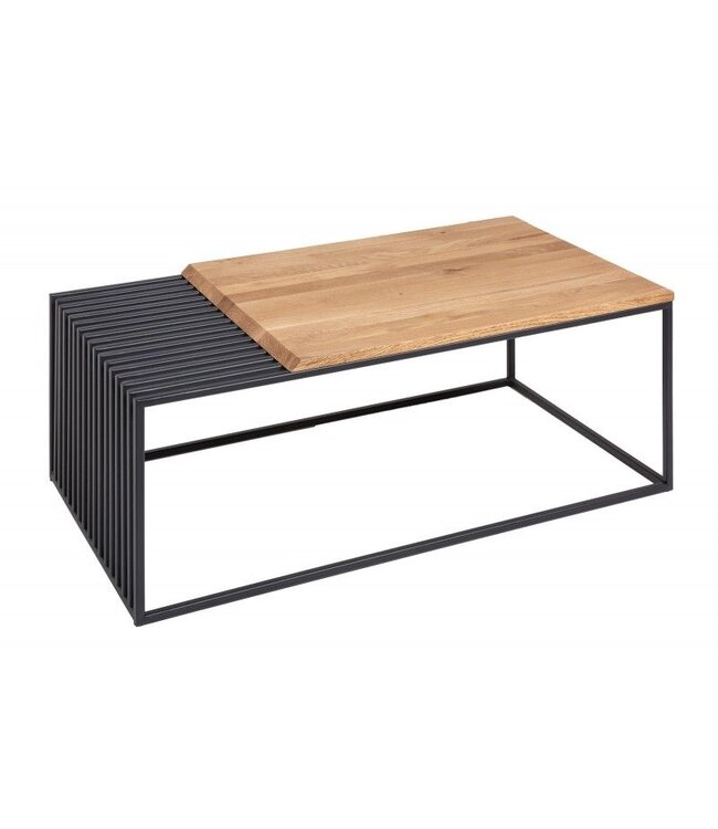 Invicta Interior Massief houten salontafel ARCHITECTURE 100cm geolied eiken zwart metalen frame - 41576