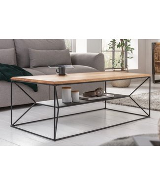 Invicta Interior Massief houten salontafel ARCHITECTURE 110cm geolied eiken zwart metalen frame met plank - 41577