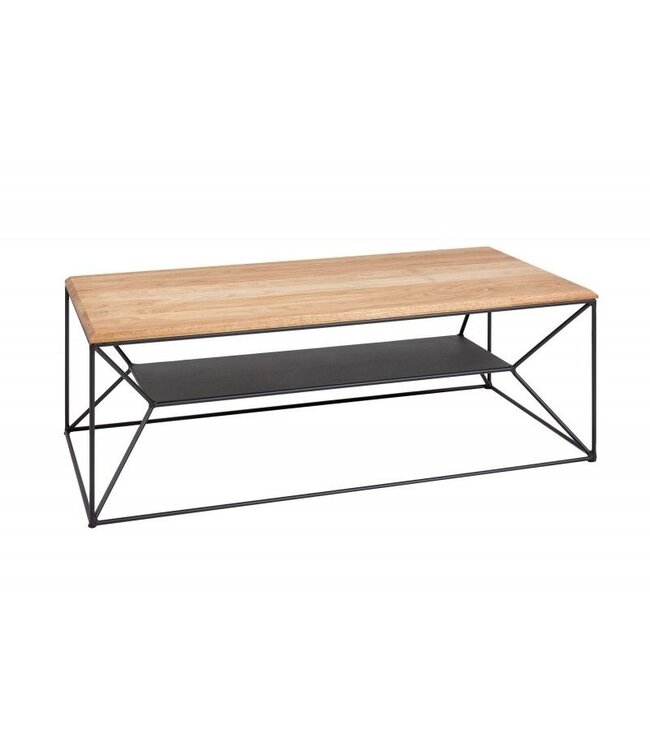 Invicta Interior Massief houten salontafel ARCHITECTURE 110cm geolied eiken zwart metalen frame met plank - 41577