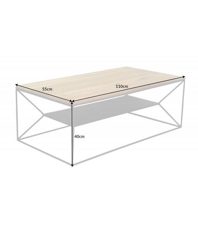 Invicta Interior Massief houten salontafel ARCHITECTURE 110cm geolied eiken zwart metalen frame met plank - 41577