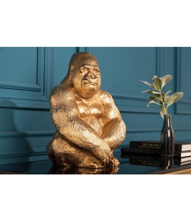 Invicta Interior Decoratief Gorilla-figuur KONG 40cm goud handgemaakt metalen sculptuur - 41687
