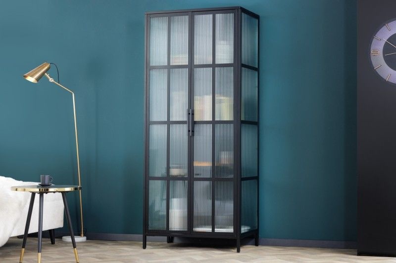 industrieele vitrine DURA STEEL 180cm zwart metalen Riffelglas ...