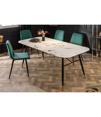 Invicta Interior Design eettafel PARIS 140cm wit kristalglas met marmer decor - 41881