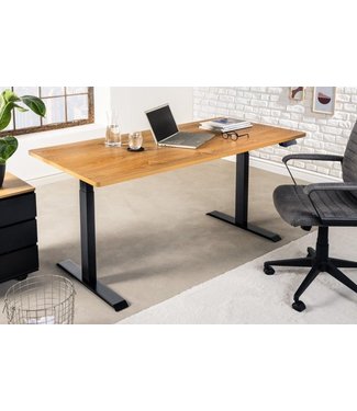 Invicta Interior In hoogte verstelbaar bureau OAK DESK 160cm naturel eiken design zwart metalen frame - 41930