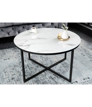 Invicta Interior Elegante salontafel BOUTIQUE 80cm wit rond kristalglas met marmeren decor zwart frame - 42159