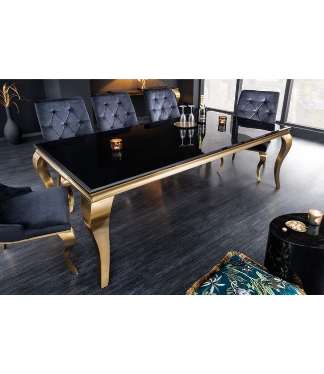 Invicta Interior Elegante design eettafel MODERN BAROK 180cm zwart goud roestvrijstalen opaalglas tafelblad - 42309