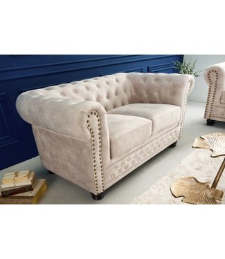 Invicta Interior Chesterfield 2-zits bank 150cm fluweel champagne 2-zits met knoopstiksel en veerkern - 42311