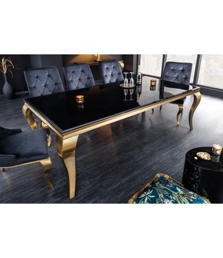 Invicta Interior Elegante design eettafel MODERN BAROK 200cm zwart goud roestvrij staal opaal glazen tafelblad - 42313