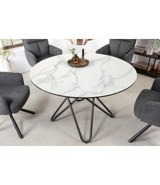 Invicta Interior Ronde eettafel ELLIPSE 120cm marmer witte keramische haarspeldpoten gemaakt in Italië - 42369