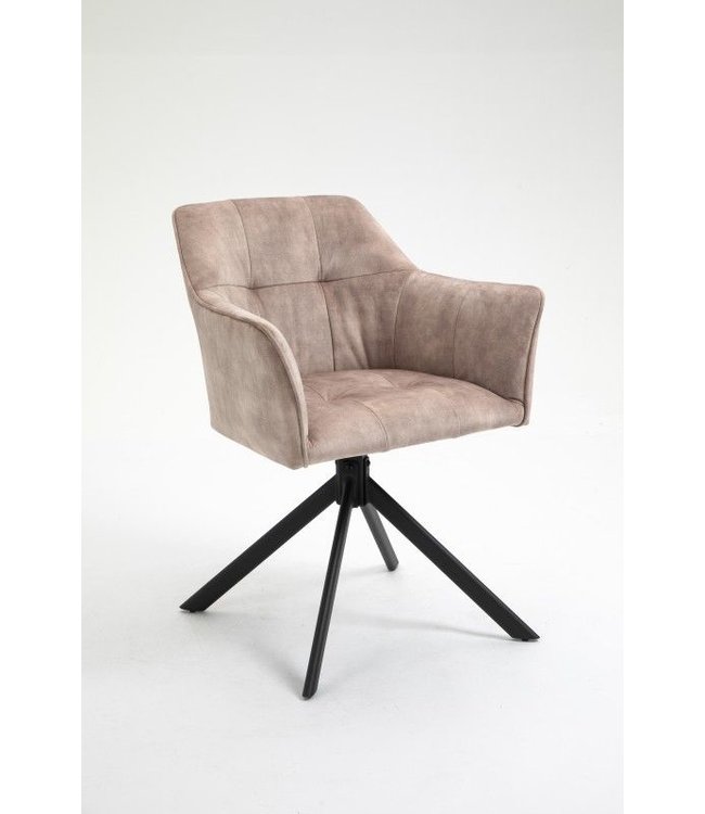Invicta Interior Design stoel LOFT champagne fluweel draaibaar metalen frame zwart met armleuning - 42391