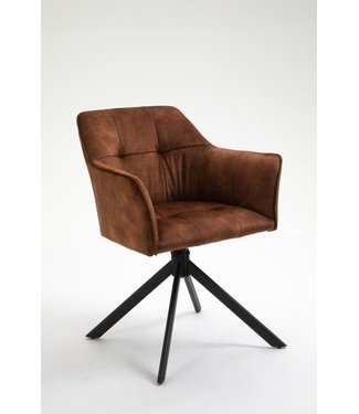 Invicta Interior Design stoel LOFT koperbruin fluweel draaibaar zwart metalen frame met armleuning - 42394