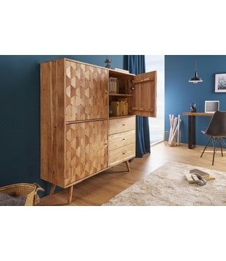 Invicta Interior Massief houten dressoir MYSTIC LIVING 140cm natuurlijk acacia 3D oppervlak - 39941