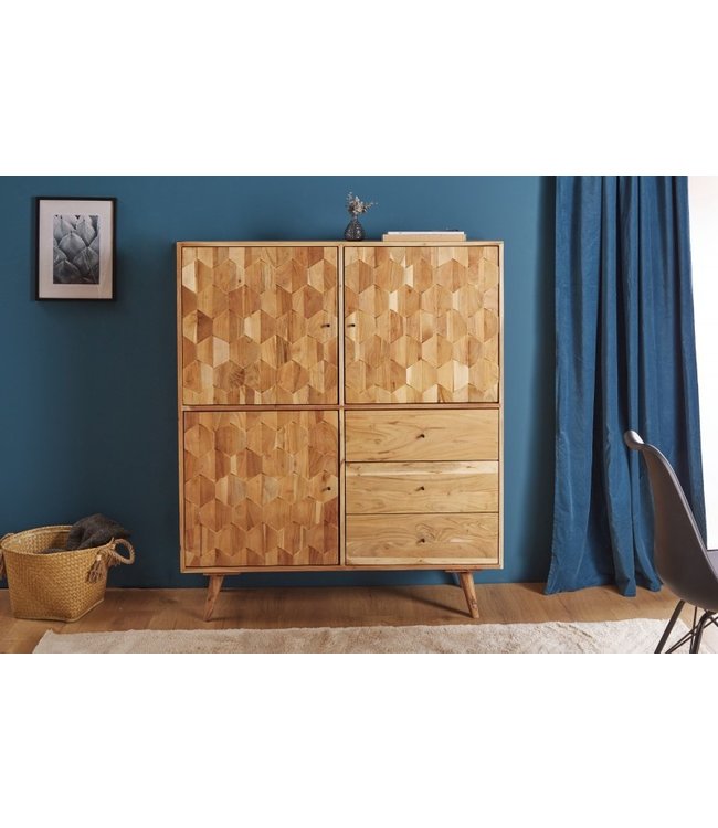 Invicta Interior Massief houten dressoir MYSTIC LIVING 140cm natuurlijk acacia 3D oppervlak - 39941