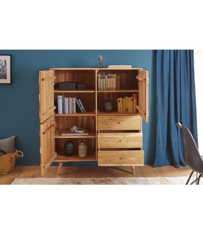 Invicta Interior Massief houten dressoir MYSTIC LIVING 140cm natuurlijk acacia 3D oppervlak - 39941