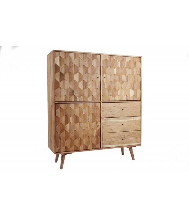 Invicta Interior Massief houten dressoir MYSTIC LIVING 140cm natuurlijk acacia 3D oppervlak - 39941