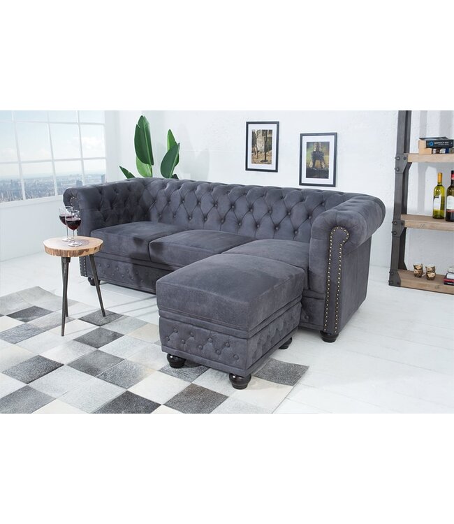 Invicta Interior Design 3-zits bank CHESTERFIELD 200cm antiek grijze veerkern 3-zits loungebank - 37391