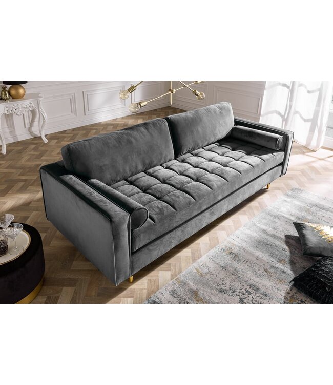 Invicta Interior Design 3-zits loungebank COSY VELVET 220cm grijs fluwelen veerkern - 39846