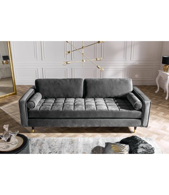 Invicta Interior Design 3-zits loungebank COSY VELVET 220cm grijs fluwelen veerkern - 39846