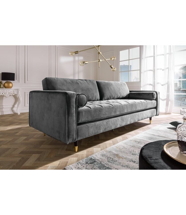 Invicta Interior Design 3-zits loungebank COSY VELVET 220cm grijs fluwelen veerkern - 39846