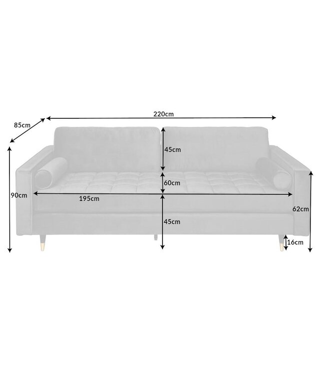 Invicta Interior Design 3-zits loungebank COSY VELVET 220cm grijs fluwelen veerkern - 39846