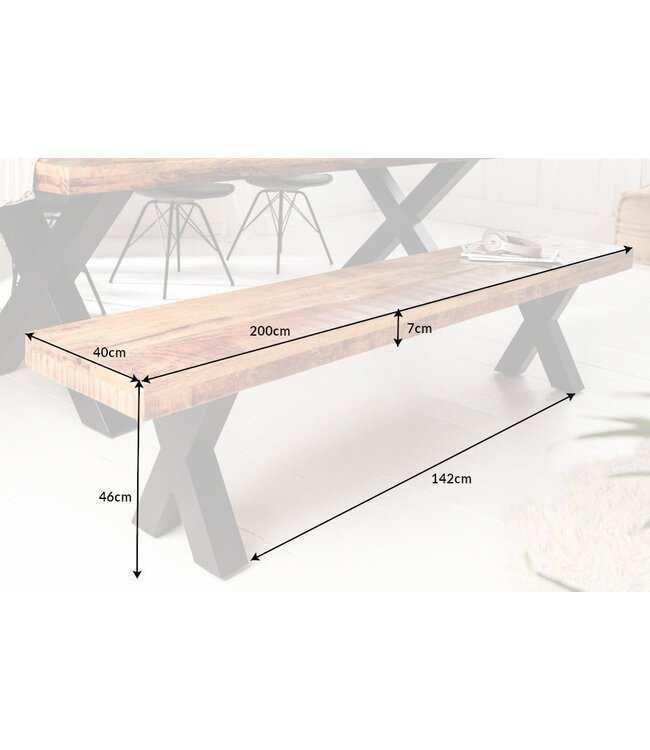 Invicta Interior Bank Iron Craft X 200cm Mango natuurlijk 70mm/ 40159