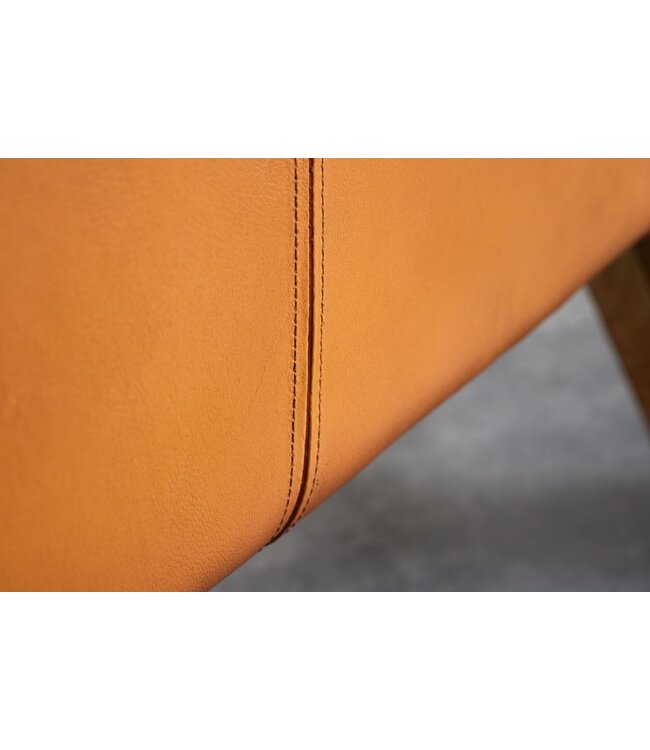 Invicta Interior Design bank TURNBOCK 100cm cognac echt lederen mangohouten retro kruk - 42698