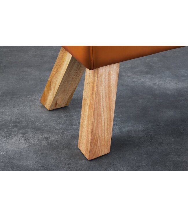 Invicta Interior Design bank TURNBOCK 100cm cognac echt lederen mangohouten retro kruk - 42698