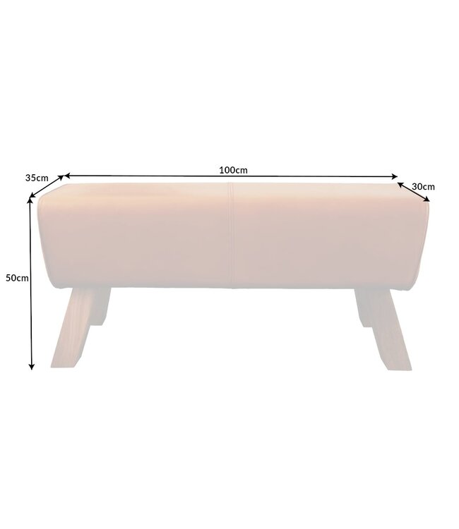 Invicta Interior Design bank TURNBOCK 100cm cognac echt lederen mangohouten retro kruk - 42698