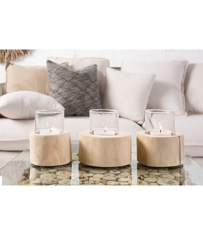 Invicta Interior Elegante set van 3 lantaarns LIMOTION teakhouten theelichtkandelaars voor buiten - 38247