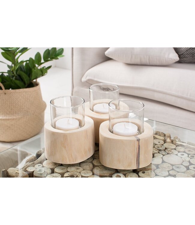 Invicta Interior Elegante set van 3 lantaarns LIMOTION teakhouten theelichtkandelaars voor buiten - 38247