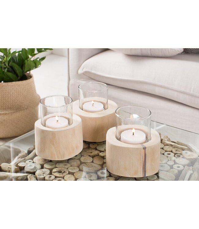 Invicta Interior Elegante set van 3 lantaarns LIMOTION teakhouten theelichtkandelaars voor buiten - 38247