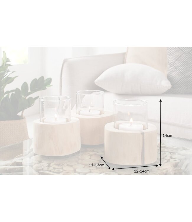 Invicta Interior Elegante set van 3 lantaarns LIMOTION teakhouten theelichtkandelaars voor buiten - 38247