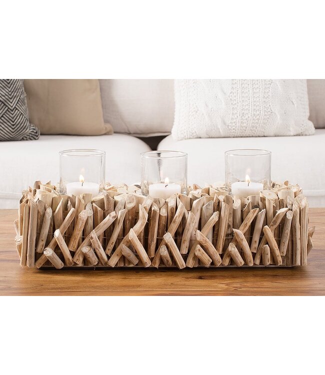 Invicta Interior Elegante lantaarn FOSSIL 50cm drijfhout kandelaar voor 3 kaarsen - 38246