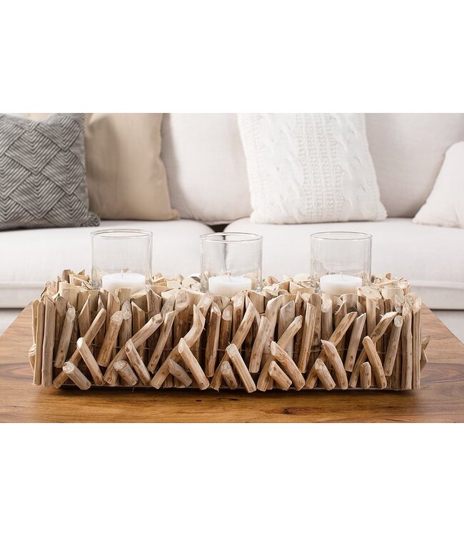 Invicta Interior Elegante lantaarn FOSSIL 50cm drijfhout kandelaar voor 3 kaarsen - 38246