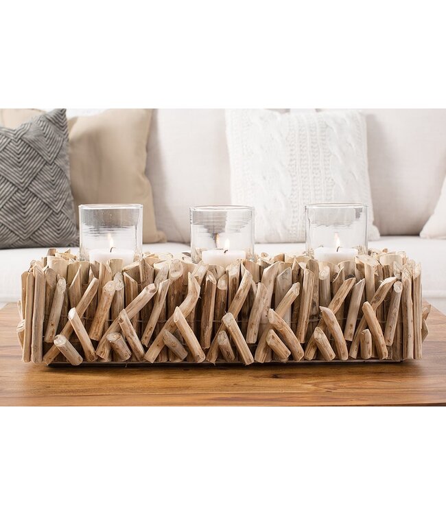 Invicta Interior Elegante lantaarn FOSSIL 50cm drijfhout kandelaar voor 3 kaarsen - 38246