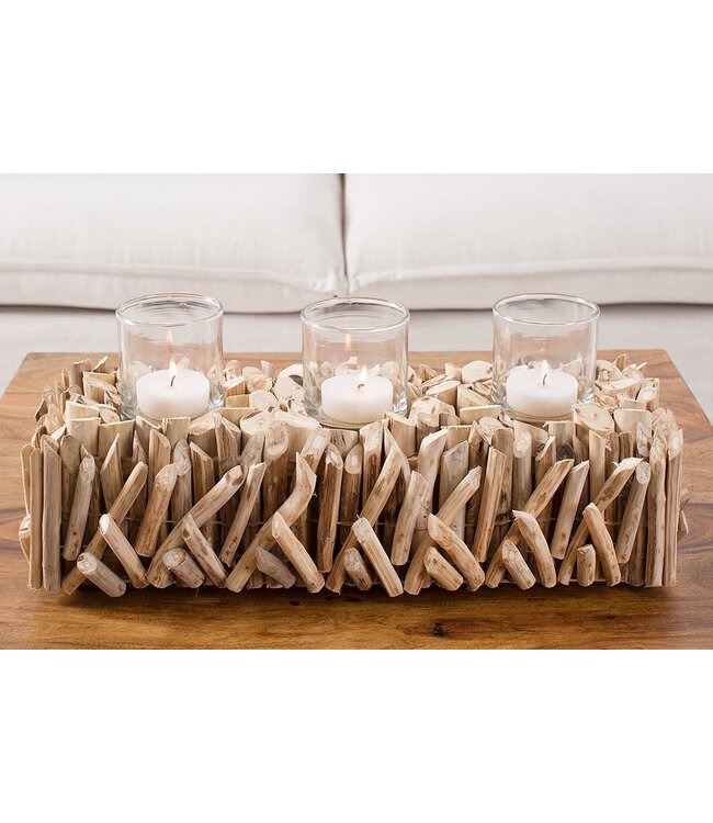 Invicta Interior Elegante lantaarn FOSSIL 50cm drijfhout kandelaar voor 3 kaarsen - 38246