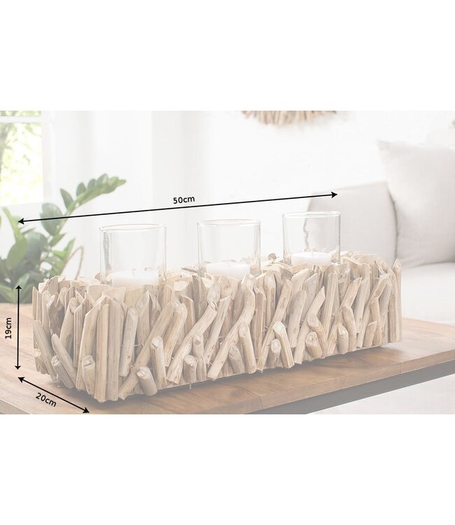 Invicta Interior Elegante lantaarn FOSSIL 50cm drijfhout kandelaar voor 3 kaarsen - 38246