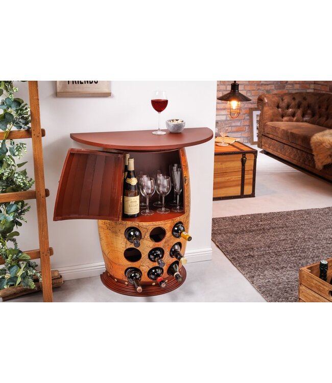 Invicta Interior Massief wijnrek SEVEN SEAS 80cm natuurlijk grenenhout wereldkaart wijnvat barkast - 42581