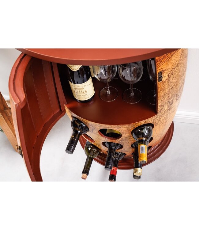 Invicta Interior Massief wijnrek SEVEN SEAS 80cm natuurlijk grenenhout wereldkaart wijnvat barkast - 42581