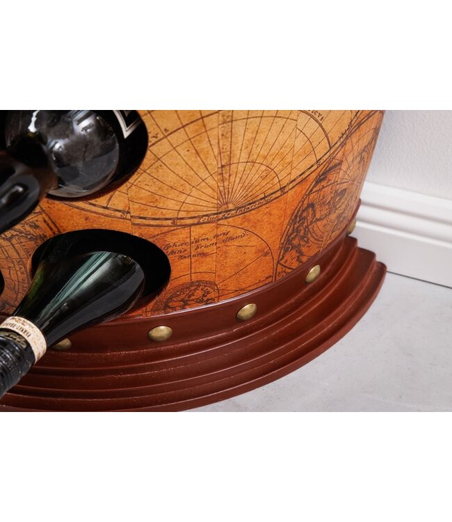 Invicta Interior Massief wijnrek SEVEN SEAS 80cm natuurlijk grenenhout wereldkaart wijnvat barkast - 42581