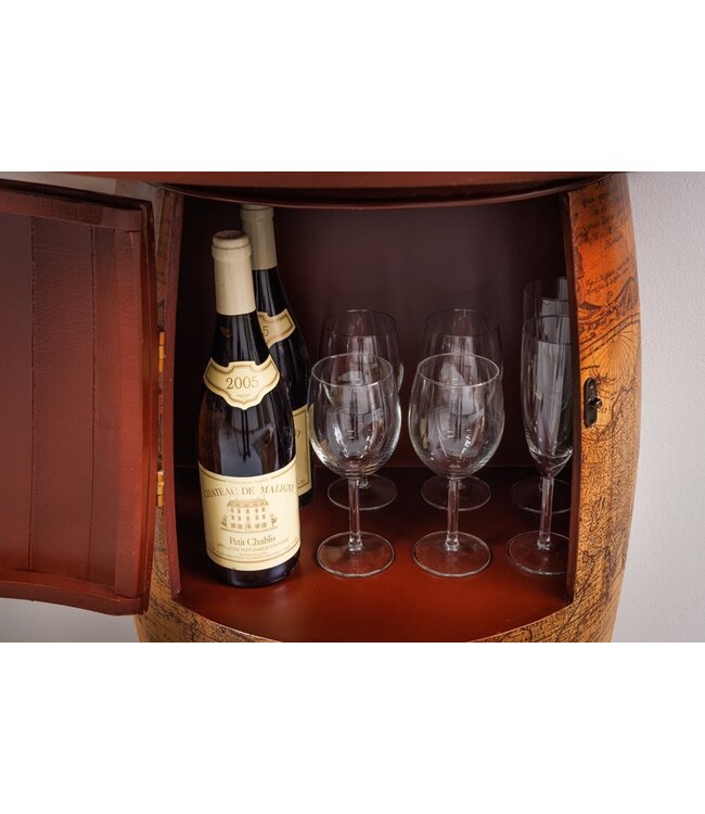 Invicta Interior Massief wijnrek SEVEN SEAS 80cm natuurlijk grenenhout wereldkaart wijnvat barkast - 42581