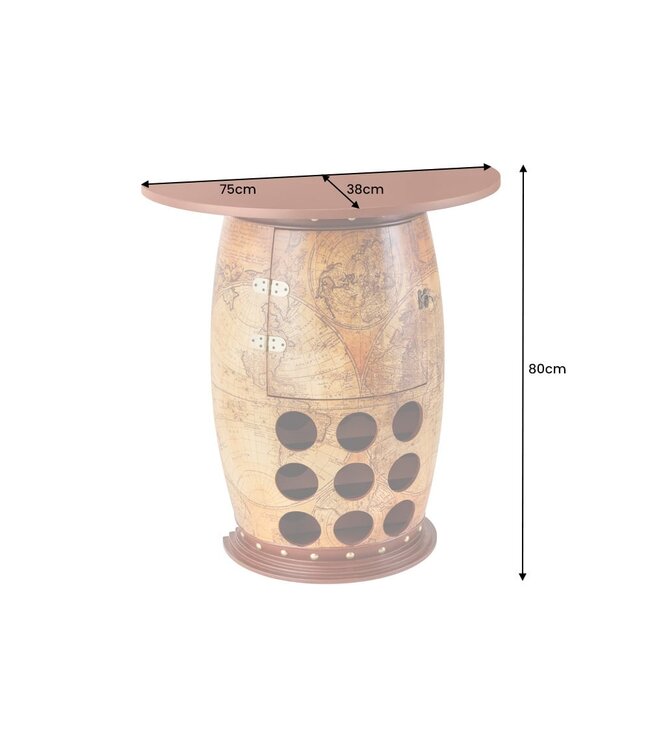 Invicta Interior Massief wijnrek SEVEN SEAS 80cm natuurlijk grenenhout wereldkaart wijnvat barkast - 42581