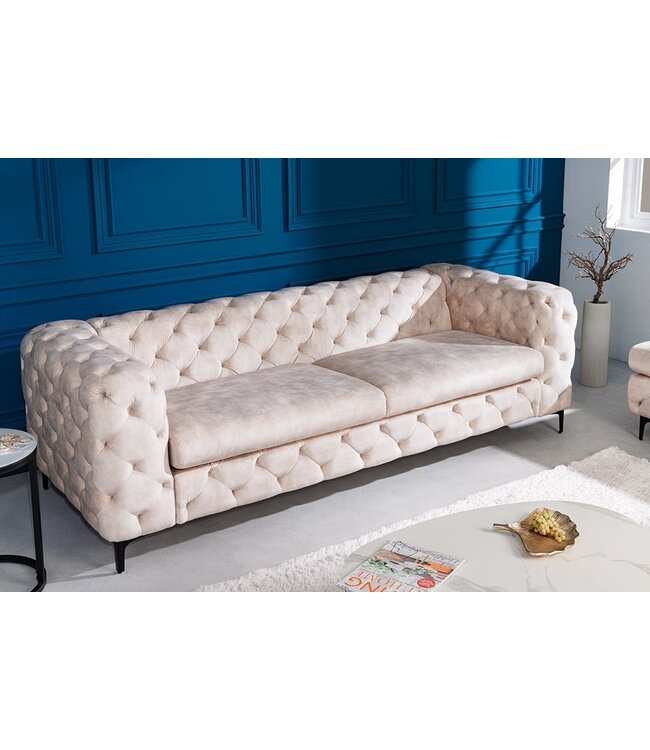 Invicta Interior Chesterfield 3-zitsbank MODERN BAROK 235cm champagne fluweel 3-zits - 42641