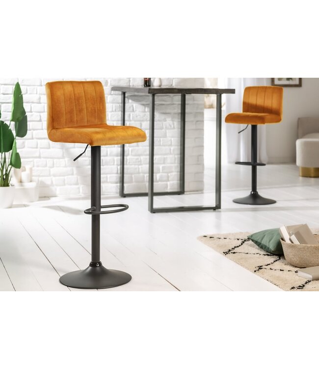 Invicta Interior Draaibare retro barkruk PORTLAND mosterdgeel fluwelen barkruk - 41422