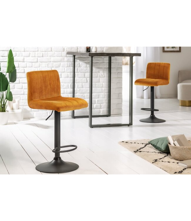 Invicta Interior Draaibare retro barkruk PORTLAND mosterdgeel fluwelen barkruk - 41422